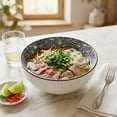 thumbnail image 3 of Large Soup Bowls, Pho & Ramen Set of 3, 60 oz Blue & White Porcelain - Wave Pattern, 3 of 9