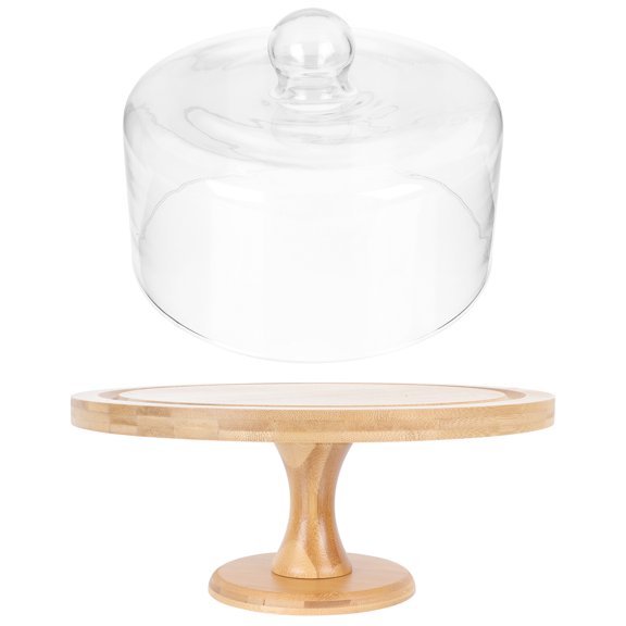EXHUMKY 1 Set Wedding Cake Stand with Glass Cover Khaki Wooden Dessert Display Holder for Parties