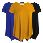 Free to Live 3 Pack Women's V-Neck Short Sleeve Swing Tops with Flowy Hem