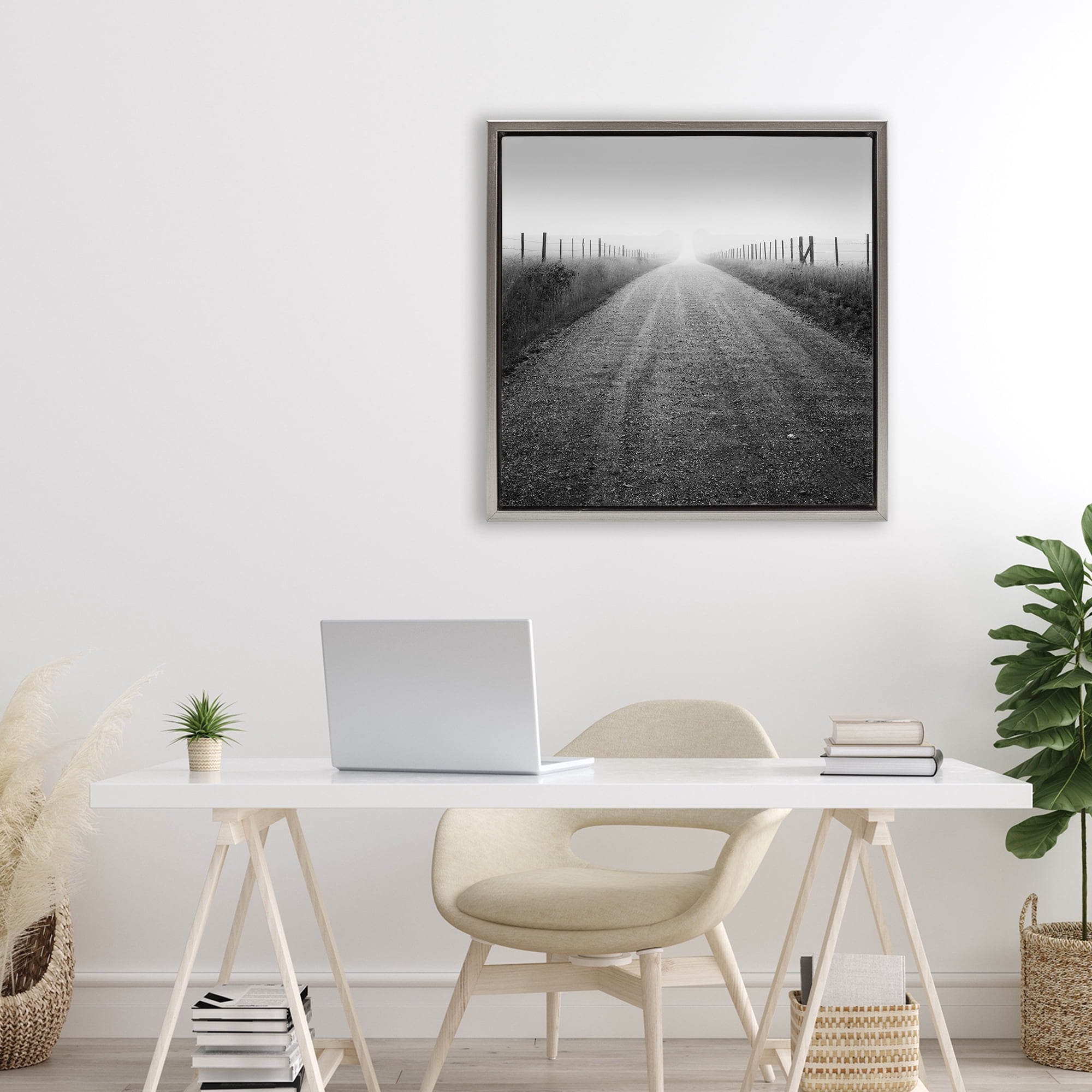 Stupell Industries Country Road in Morning Mist Gray Framed Floater Canvas Wall Art, design by Chip Forelli