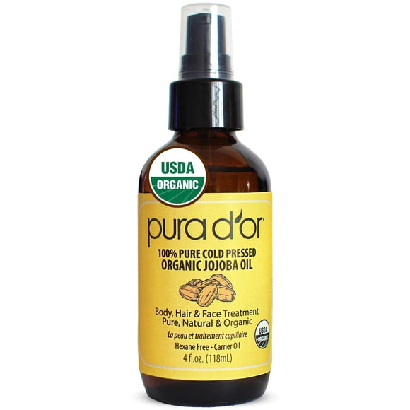 Aceite de Jojoba Orgánico PURA D'OR 100% Puro y Natural para Cuidado de Piel, Cabello, Rostro y Uñas