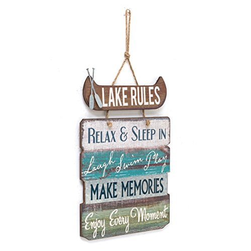 Barnyard Designs Lake Rules Wooden Sign Vintage Country Lakeside