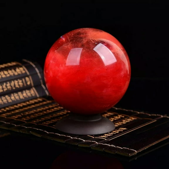 EOEMY 70mm Natural Raw Red Smelting Quartz Sphere Healing Energy Crystal Ball W/ Stand