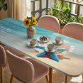 thumbnail image 3 of Summer Coastal Table Cloths for 8 Foot Rectangle Tables, Ocean Beach Starfish Blue Beige Patio Waterproof Elastic Fitted Tablecloths, Washable Rectangular Table Cover for Camping, 3 of 8