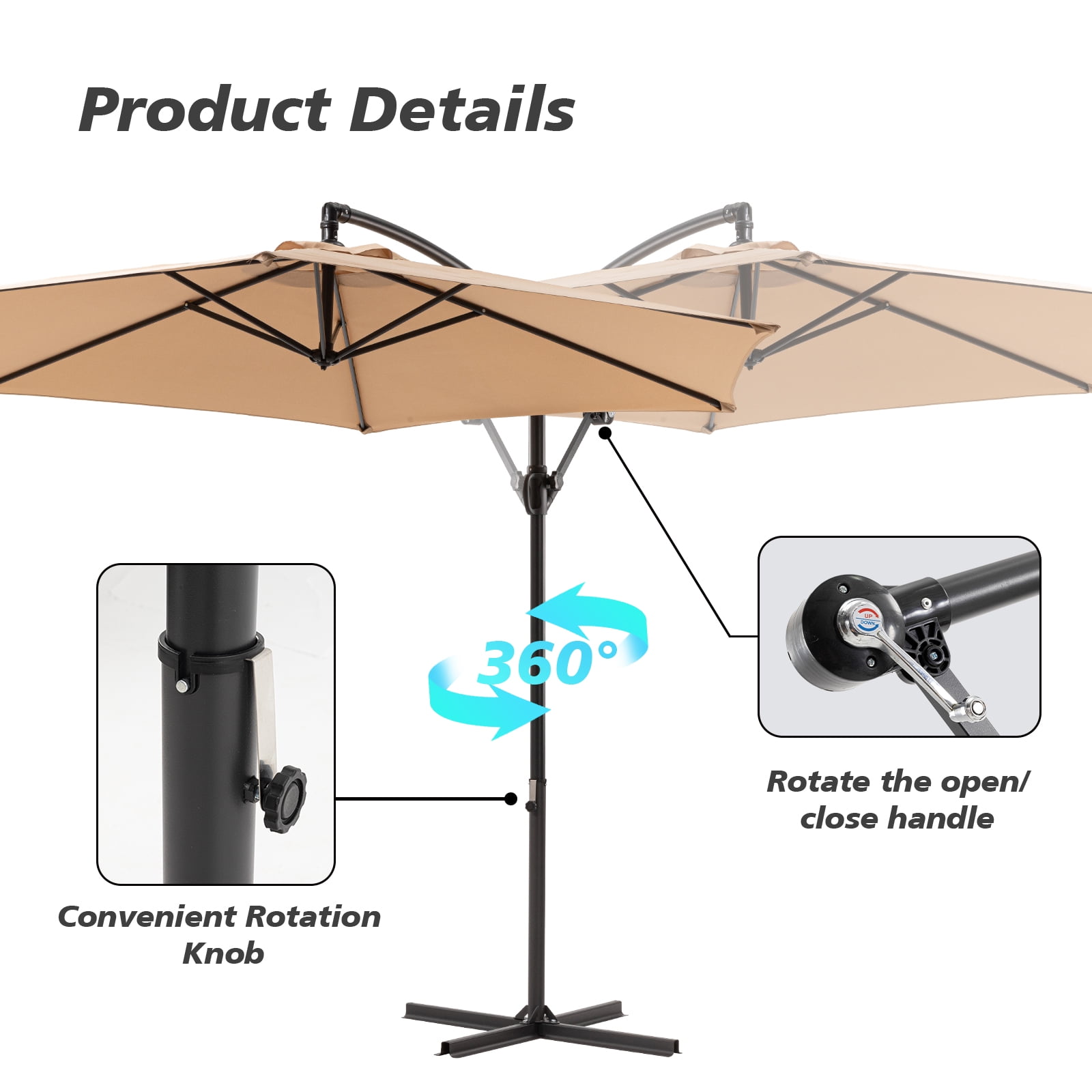 COSIEST 9ft Offset Patio Umbrella, Cantilever Hanging Outdoor Umbrella for Market, Backyard, Poolside, Garden