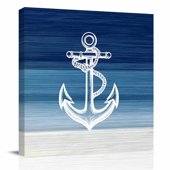 Canvas Print Wall Art Oil Paintings Nautical Ocean Anchor Blue Ombre Picture Prints Artwork for Living Room Kitchen Bathroom Bedroom,Stretched and Framed Ready to Hang,Modern Stripe Gradient Art