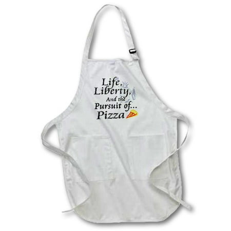 

3dRose Funny Life Liberty and the Pursuit of Pizza Food Humor Design - Full Length Apron 24 by 30-inch White with Pockets