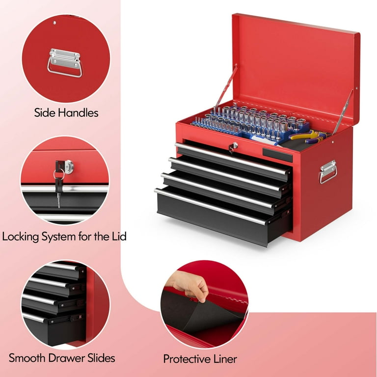 Goplus Tool Chest, 5-Drawer Rolling Tool Storage Cabinet with Detachable Top Tool Box, Black+Red