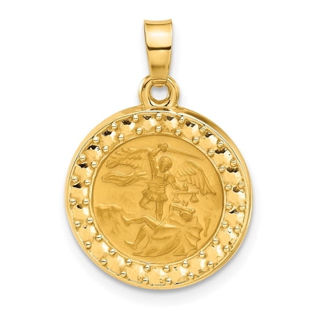 Diamond2Deal 14k Yellow Gold Hollow St. Michael Medal for Women (L-22.5 mm, W-16.4 mm)