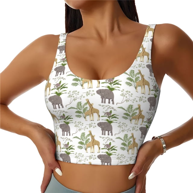 Balery Jungle Animal Sujetadores deportivos con espalda cruzada para mujer, acolchados, sin costuras, de alto impacto, ideales para yoga, gimnasio, entrenamiento y fitness.-