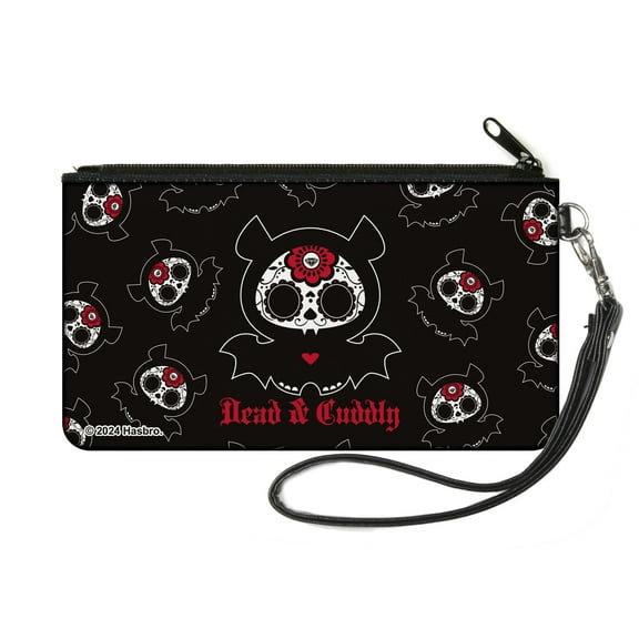 Skelanimals Wallet, Zip Pouch, Skelanimals Diego the Bat Dead N Cuddly Pose Black White Red, Canvas