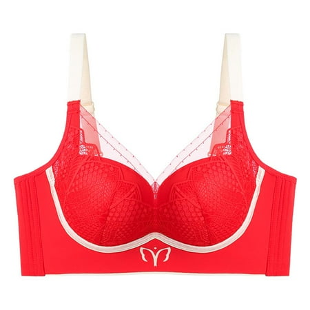 Clearance Open Back Sports Bra Women Convertible Bra Feature V-Neck Demi & Balconette Bra Style W-86 Hook and Eye Closure Padded BralettesPush Up Red M