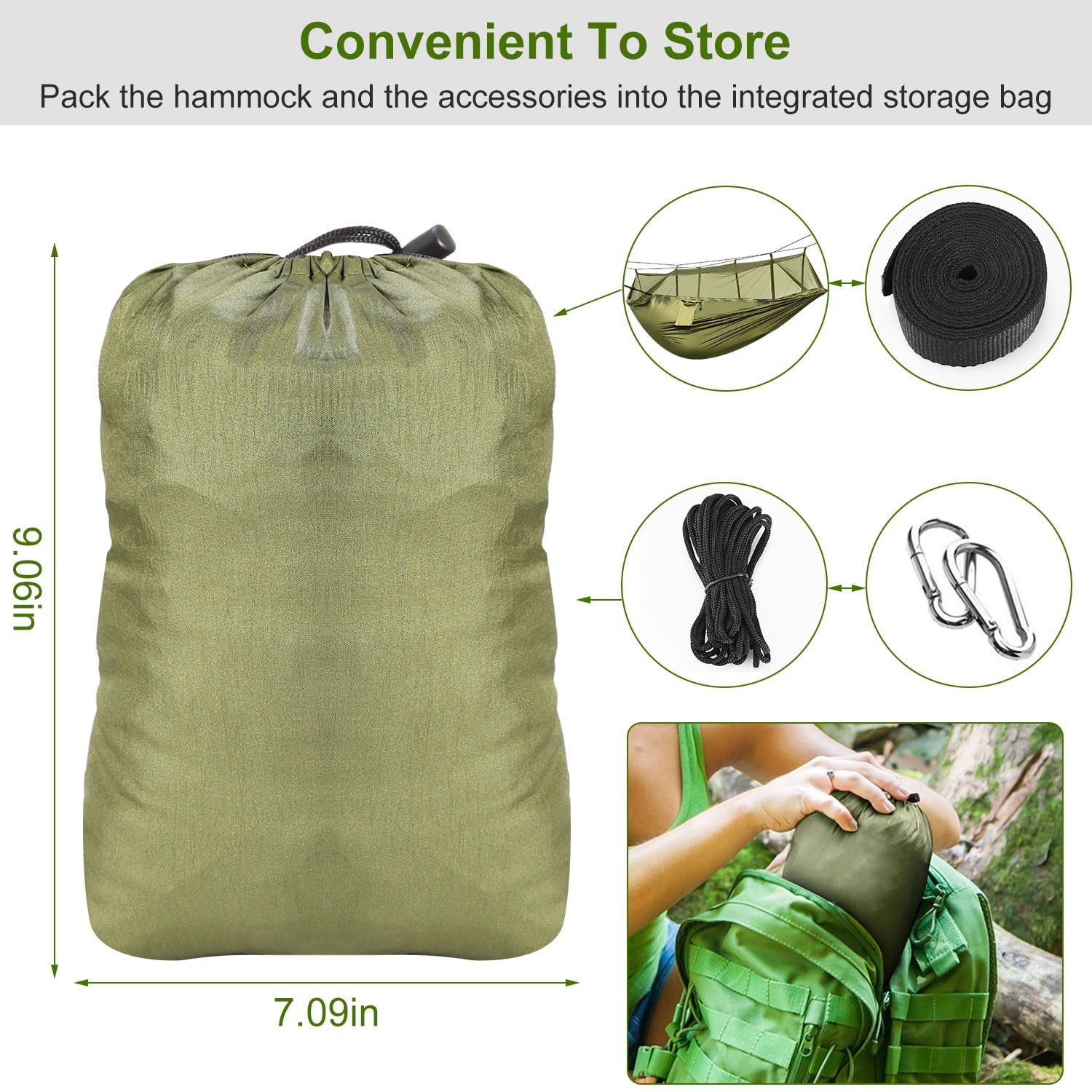 Camping Hammock, Portable Double Hammock with Net, 600lbs Load 2 Persons Hammock w/Mosquito Net Outdoor Hiking Camping Hommock Portable Nylon Swing Hanging Bed w/ Strap Hook Carry Bag