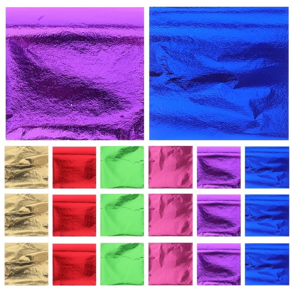 300 piezas de hojas de hoja de oro de imitación papel de aluminio brillante para uñas de arcilla pinturas estatuas decoración de muebles de pared (dorado, verde, rojo, púrpura, zafiro y rosa rosa)