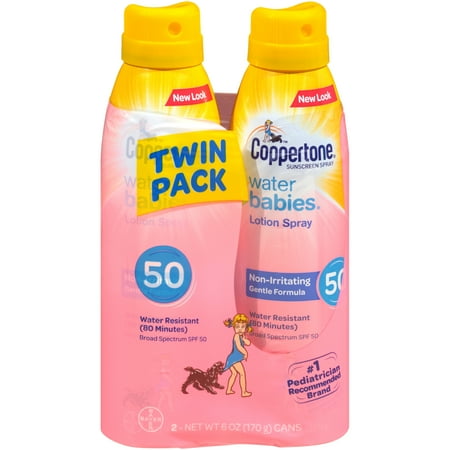 Coppertone WaterBABIES Sunscreen Spray SPF 50, Twin Pack (6 oz each)
