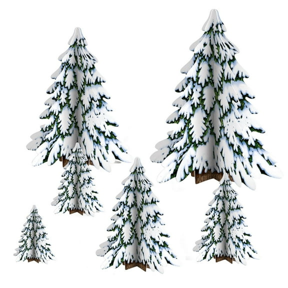 Beistle Christmas Party Decorative 3-D Winter Pine Tree Centerpieces (6 Per Package) - 12 Pack