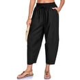 thumbnail image 3 of PWPSG Women's Elastic Waist Loose Harem Capri Pants, Breathable with Pockets Multi Colors for Daily Casual Wear Black L, 3 of 7