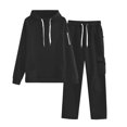 thumbnail image 3 of Feancey Two Piece Sets for Women Fall Outfits Lounge Pullover Hoodies and Cargo Sweatpants Tracksuit Outfit Solid Casual Sweatsuit Set Black L, 3 of 6