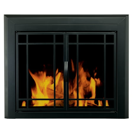 Pleasant Hearth Easton Black Fireplace Glass Firescreen Doors - (Cleaning Glass Fireplace Doors Best Way)