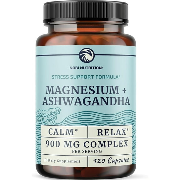 Magnesium Ashwagandha Calming Supplement for Adults | Magnesium Supplement to Support Rest, Calm Mood, Muscle Health & Stress Relief | 120 Ct