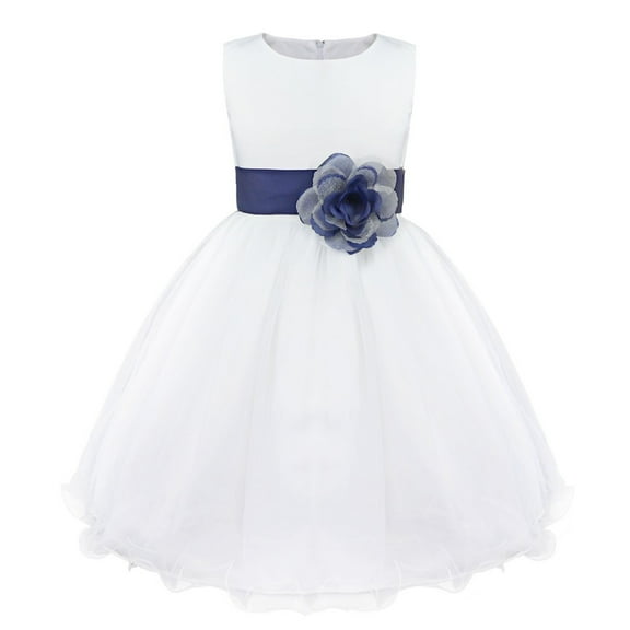 YONGHS Flower Girls Dress Princess Pageant Party Wedding Ball Gown Sleeveless Tulle Baptism Dresses Navy Blue 10
