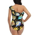 thumbnail image 5 of Sikiie Cartoon Bird Owl Print Women One Piece Swimsuits Tummy Control One Shoulder Bathing Suits Ruffle Swimwear, From S to XXL-XX-Large, 5 of 6