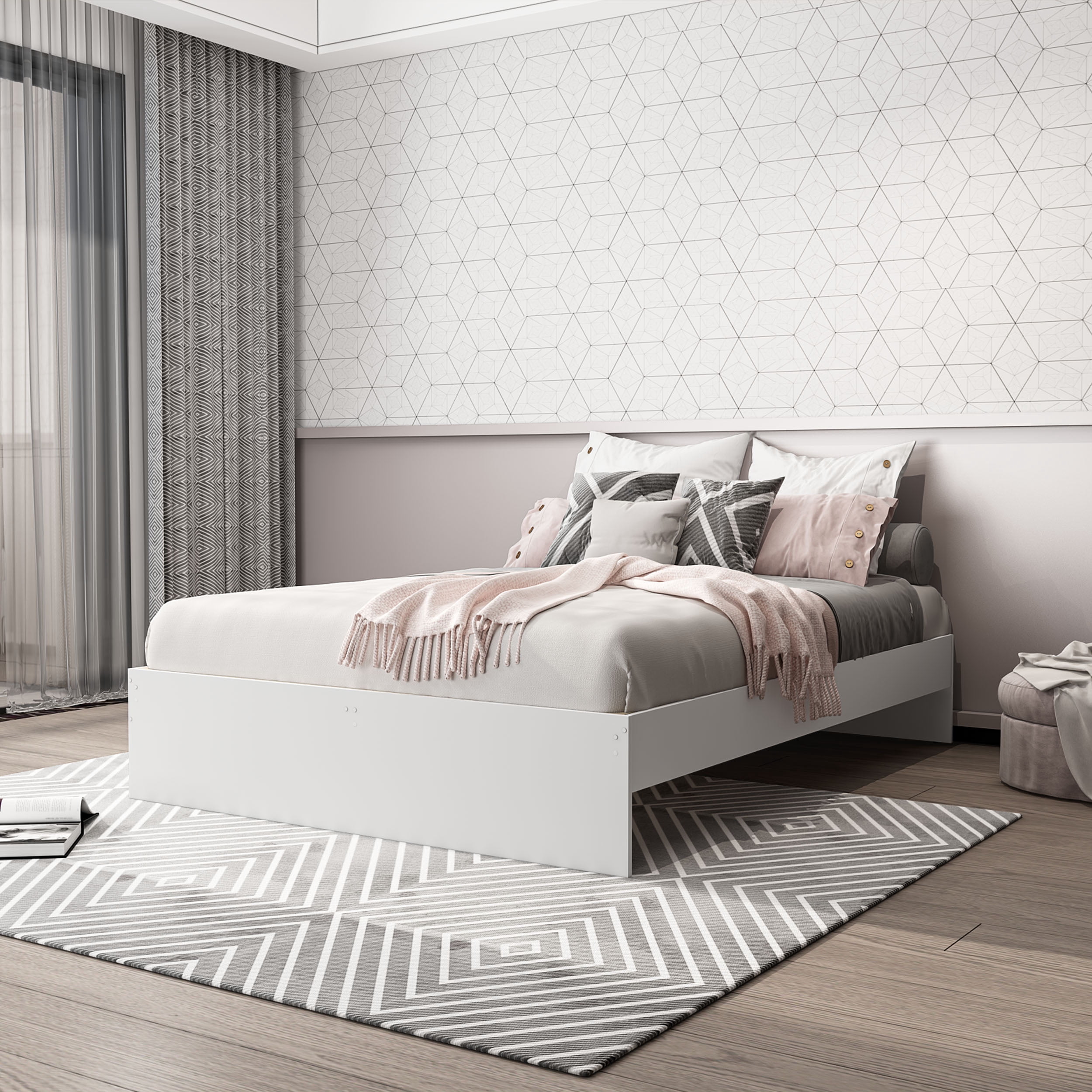 Polifurniture Full Size Wood Platform Bed Frame, White