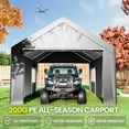 thumbnail image 3 of ECOLINEAR Carport 10x20 ft Heavy Duty Carport, Outdoor Potable Garage with Roll-up Windows & Zipper Doors, Carport Canopy with Anti UV All-Season Waterproof Tarp, Car Canopy for Cars, Boats(Grey), 3 of 8