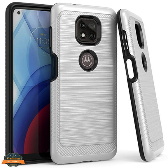 Xpression Case for Motorola Moto G Stylus 2021 Armor Brushed Texture Rugged Carbon Fiber Design Shockproof Dual Layers Hard PC   TPU Protective Phone Cover [Silver]