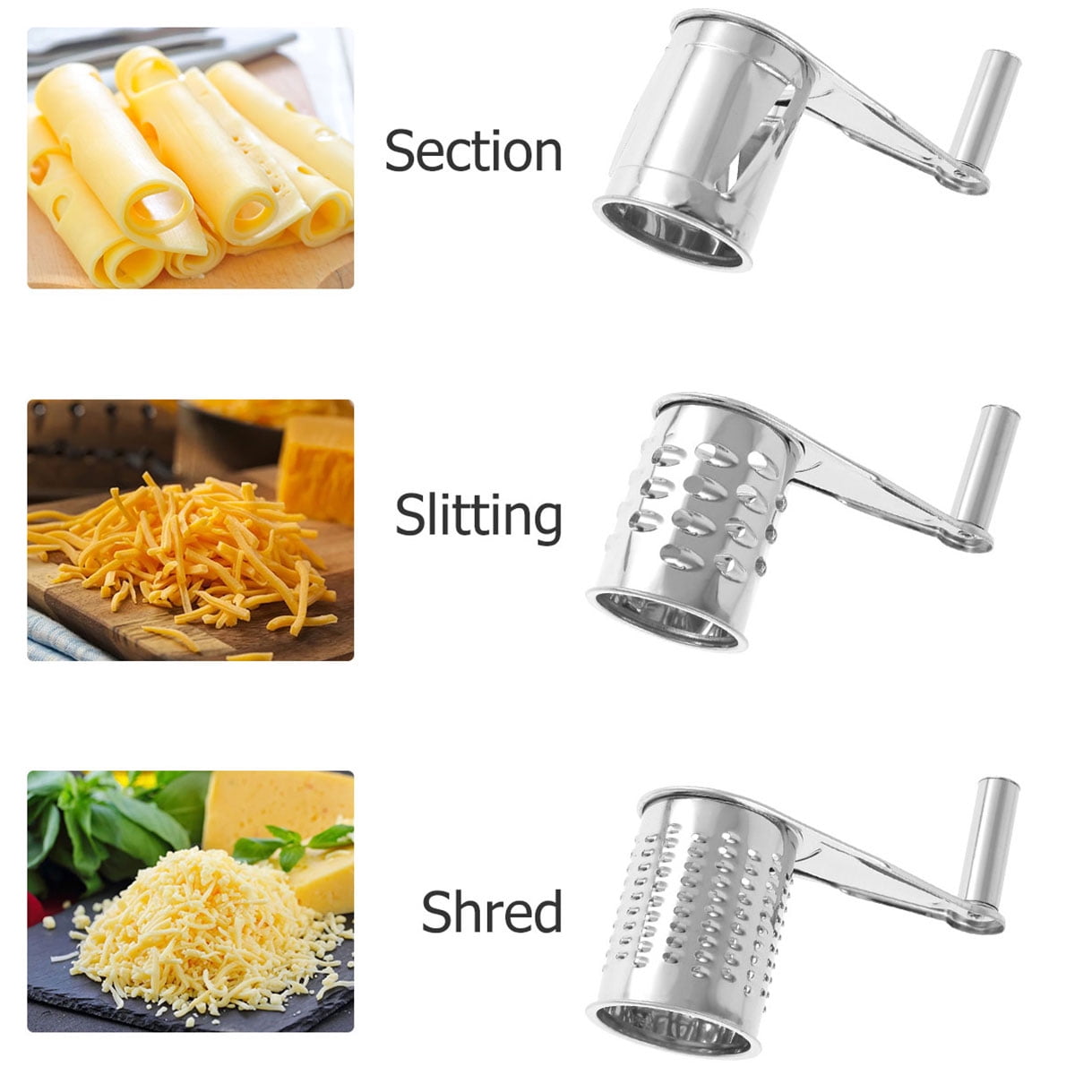 DSP Standing Rotary Cheese Grater Cheese Shredder Handheld  kitchen Cheese Grater with 3 Stainless Steel Round Interchangeable Blades &  Fruit and Vegetable Grater (White): Home & Kitchen