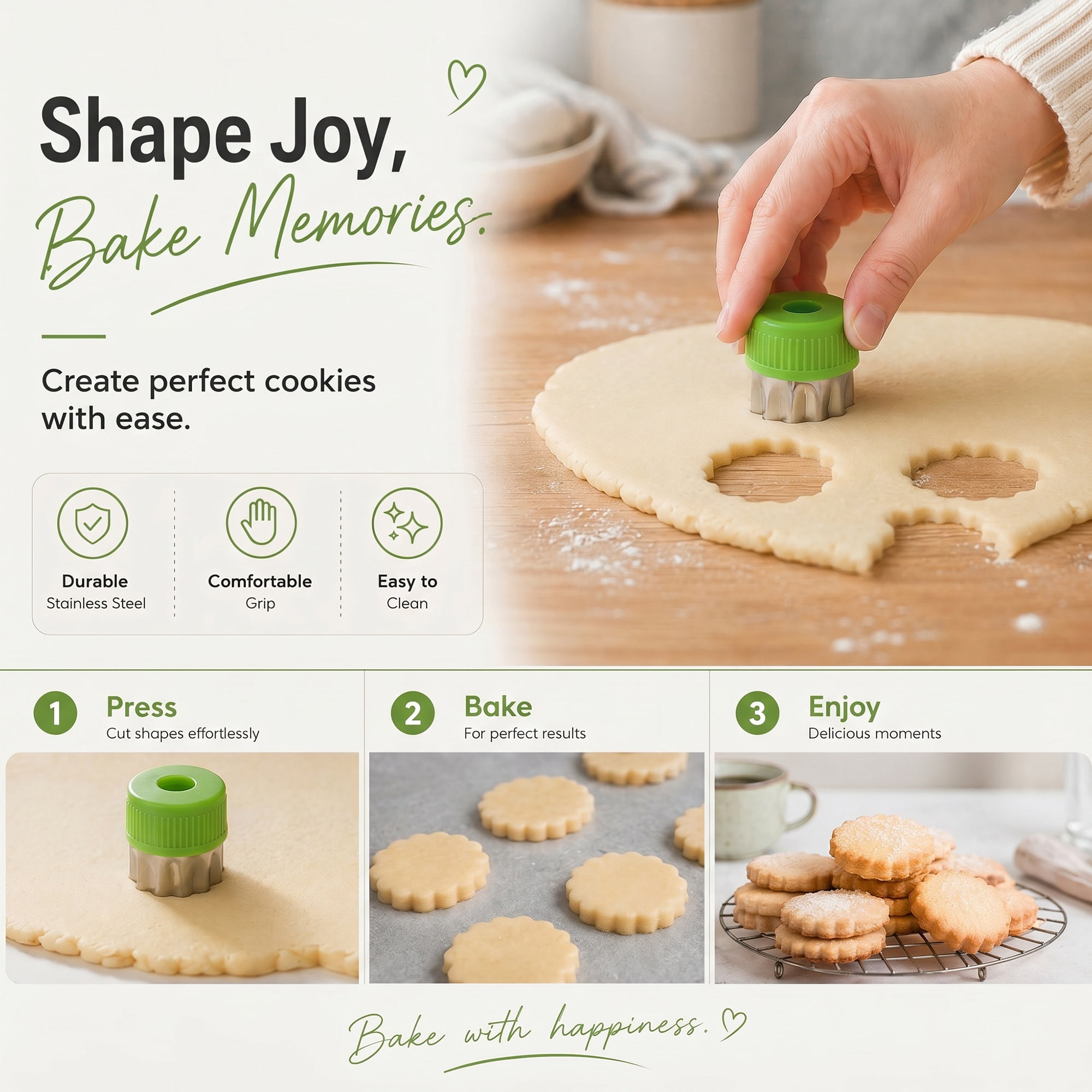 Unique Bargains 12Pcs Handheld Metal Biscuit Cutter Set with Cushioned Handle Green 8Pcs