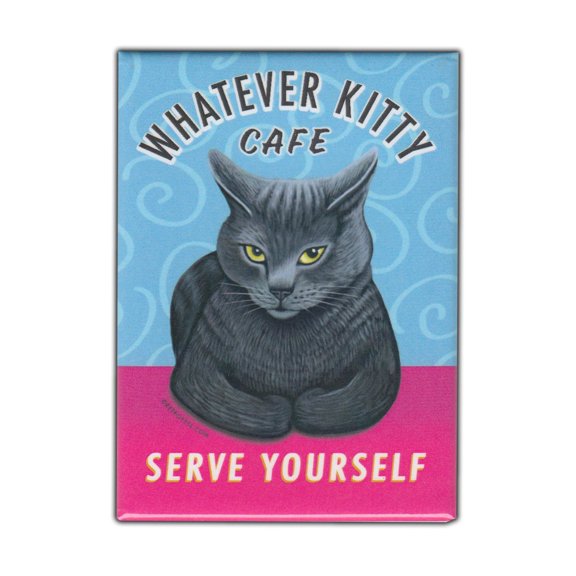 Retro Pets Magnet, Whatever Kitty Cafe, Grey Cat, Vintage Advertising Art, 2.5" x 3.5"