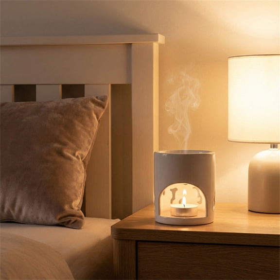 RYDCOT Ceramic Essential Oil Burner Wax Melt Burners,Aromatherapy Aroma Burner,Ceramic Tea Light Candle Holder,Oil Diffuser for Home Bedroom Decor,White (1pcs)
