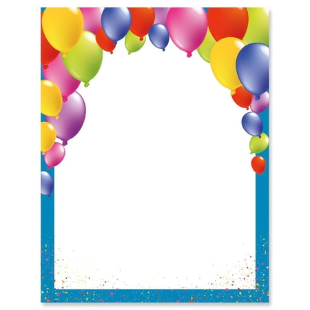 Current Birthday Balloons Letter Paper - Birthday Stationery Papers With Decorative Border Designs Printable Holiday Wedding & Party Invitation Letterhead Sheets Set of 25 8 1/2 x 11