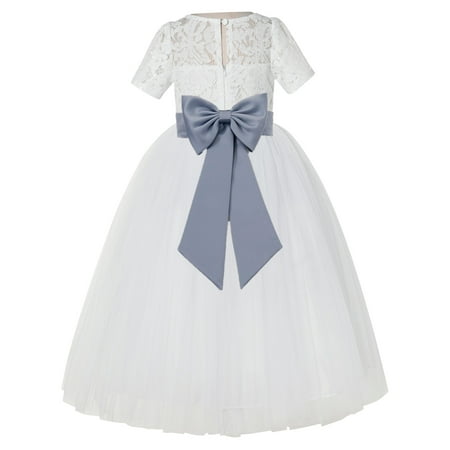 

Ivory Floral Lace Vintage Flower Girl Dresses for Wedding Pageant LG2T