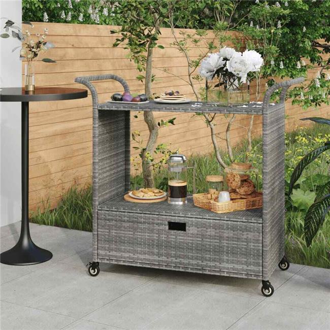 CB23672 39 in. Mobil Rattan Cart with Drawer, Gray