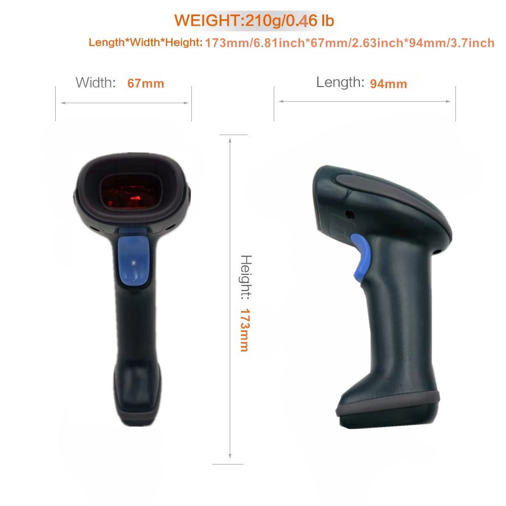 Barcode Scanner with Stand And 1 MP Global Shutter, XIANJINO USB Wired Inventory 2D 1D QR Code Scanners for Computer POS Support Automatic Screen Scanning, Handheld CMOS Image BarCode Reader
