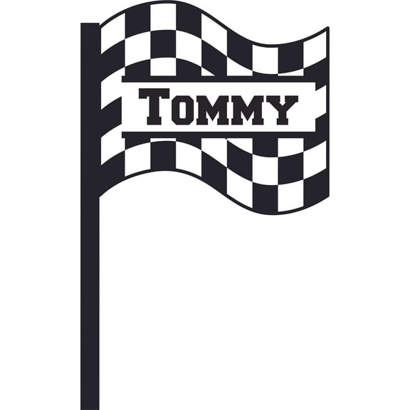 Racecar Racing Car Flag Cartoon Character Personalized Wall Decal Custom Vinyl Wall Art Personalized Name - Baby Girls Boys Kids Nursery Daycare Decor Wall Stickers Decorations Size (20x12 inch)