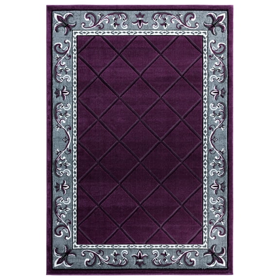 Designer Home Swan Area Rug 2050 10982 Altamont Plum Flur De Lis Scrolls 7' 10 x 7' 10" Round