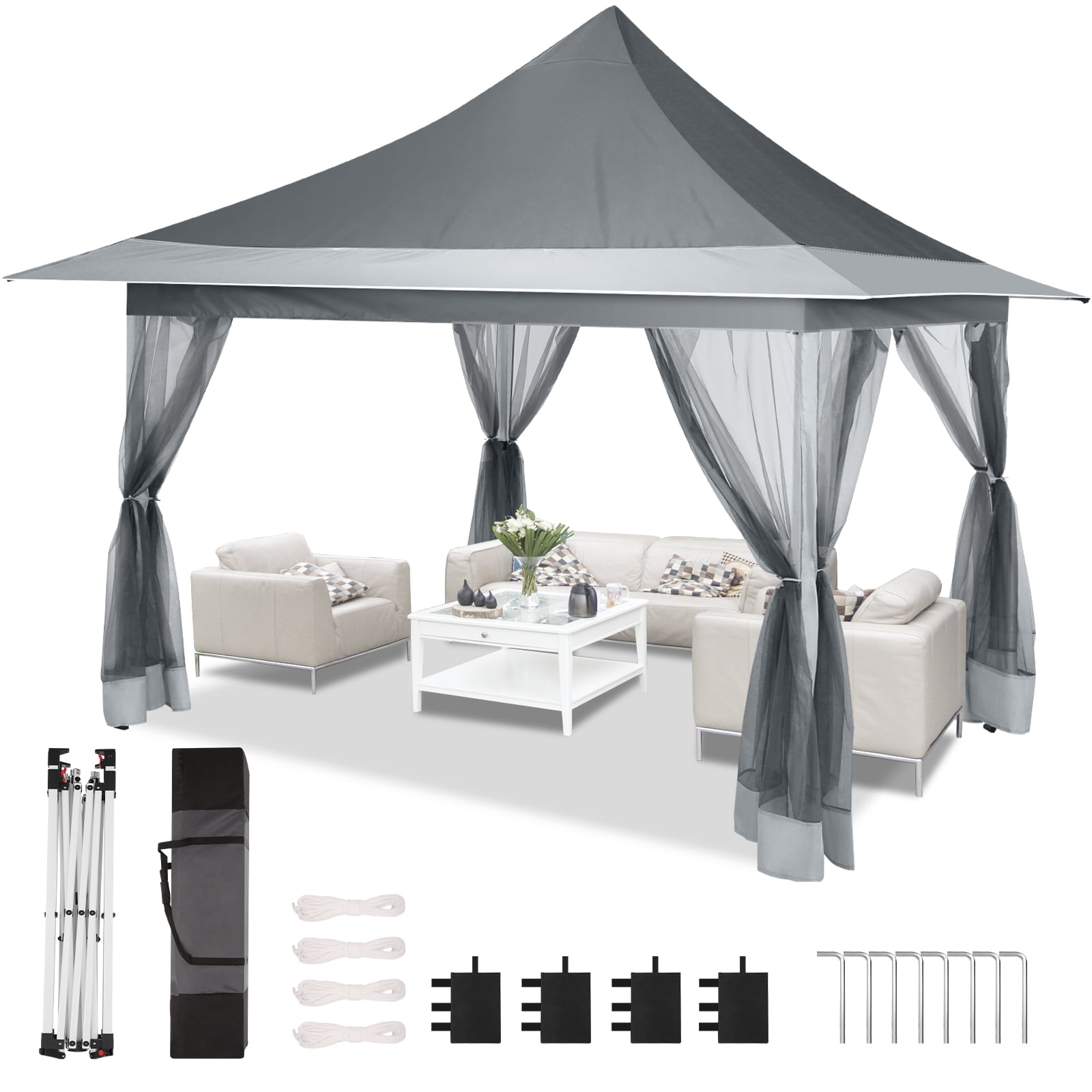COBIZI 12'x12' Gazebo Tent Outdoor Pop up Gazebo Canopy Shelter with Mosquito Netting, Dark Gray