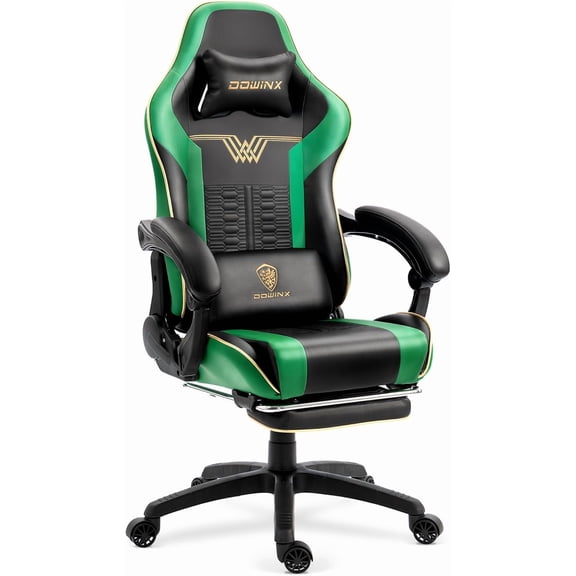 Dowinx Ergonomic Gaming Chair with Footrest, Reclining Gamer Chair for Adults, High Back Computer Office Chair with Lumbar Support & Linkage Armrests,Green