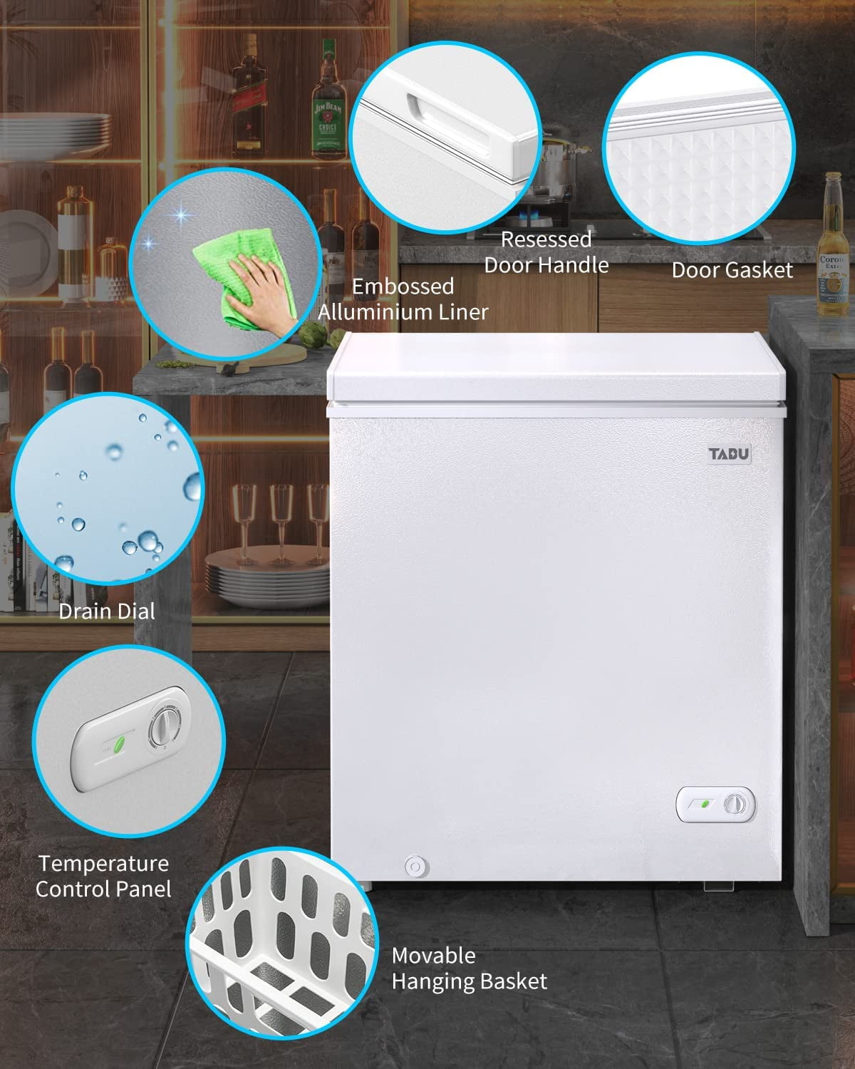 Muhub Chest Freezer, 10.0 Cu ft Deep Freezer with Adjustable Temperature, Mini Freezer with Removable Storage Basket,Compact Freezer with Top Open Door (White)