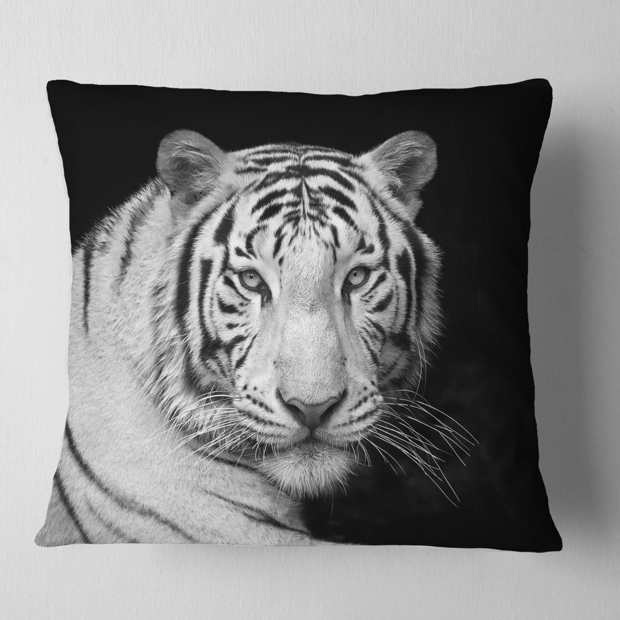 Designart Staring Bengal White Tiger - Contemporary Animal Throw Pillow - 16x16