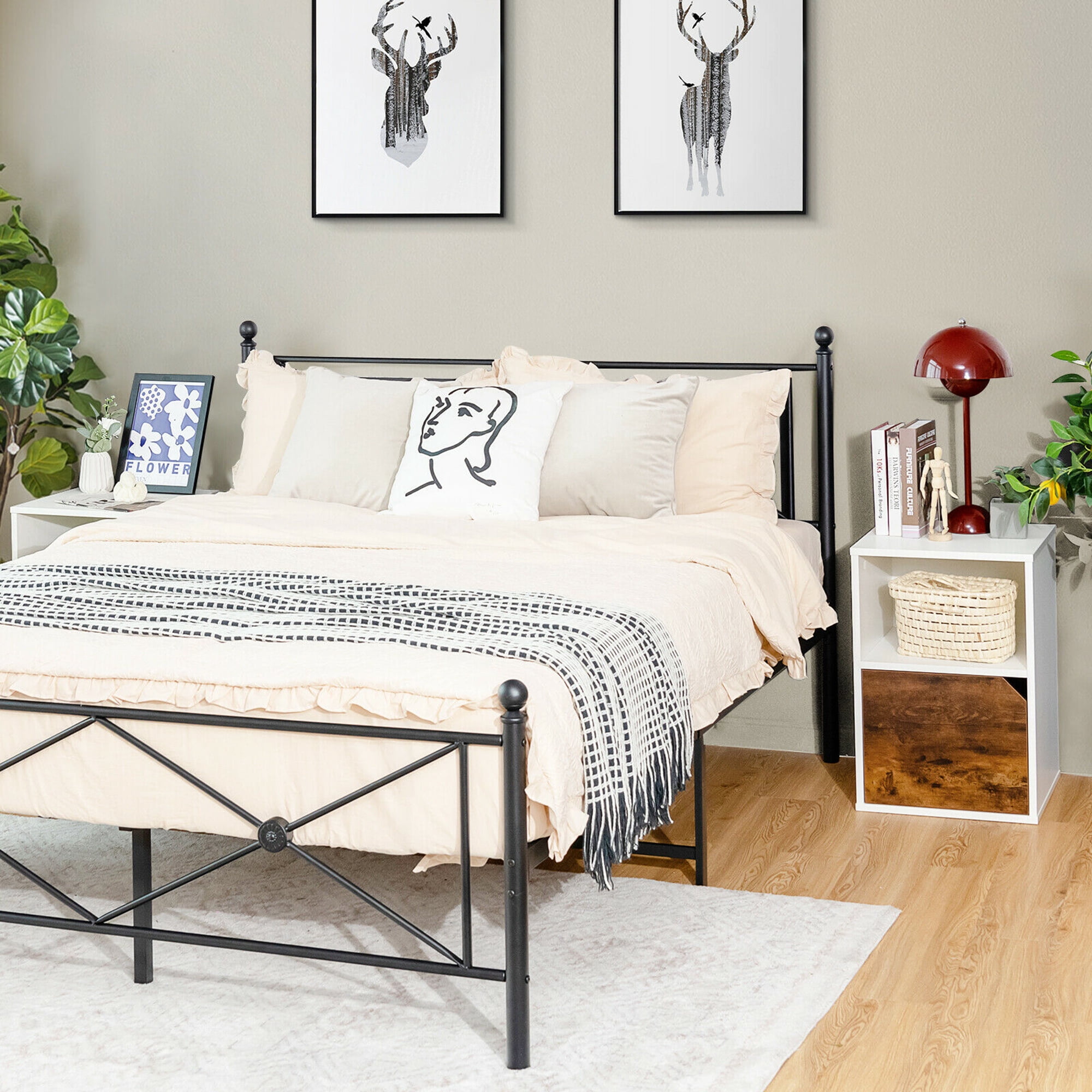 Gymax Set of 2 Nightstands Side Table Storage Cabinet Shelf Living Room White