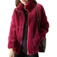 thumbnail image 1 of LUXUR Ladies Full Zip Sherpa Jackets Drawstring Holiday Overcoats Red XL, 1 of 3