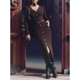 thumbnail image 3 of Women'S 2025 Fall Trendy Midi Sweater Dress Casual V Neck Long Sleeve Ribbed Knit Winter Bodycon Dresses Brown XL, 3 of 6