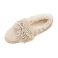 thumbnail image 2 of Taylonsss Women's Round Toe Slip-On Flat Shoes with Faux Fur Lining and Bow Detail for Winter Comfortable Fleece-Lined Casual Shoes with Frayed Edges, 2 of 8