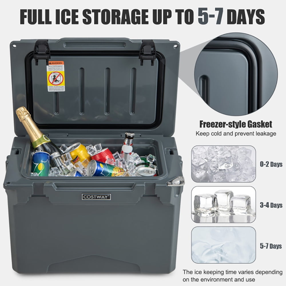 Aimee Lii 25 QT Hard Cooler with Aluminum Handle and Integrated Cup Holders, Travel Cooler, Gray