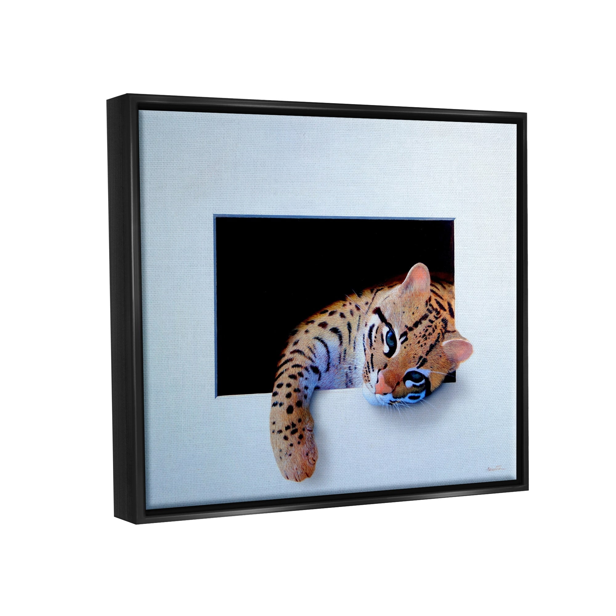 Stupell Industries Baby Ocelot Cat Relaxing Paw Dark Mysterious Space Painting Luster Gray Floating Framed Canvas Print Wall Art, Design by Alan Weston