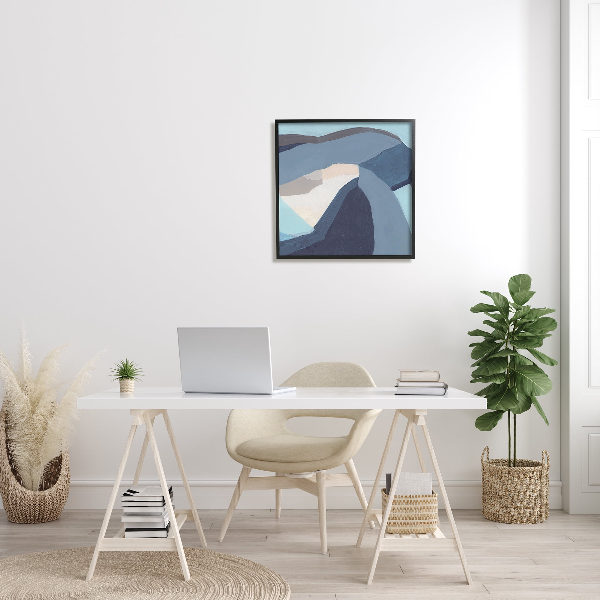 Stupell Industries Geometric Coastal Shape Arrangement Abstract Blue Grey Abstract Painting Black Framed Art Print Wall Art, 24 x 24